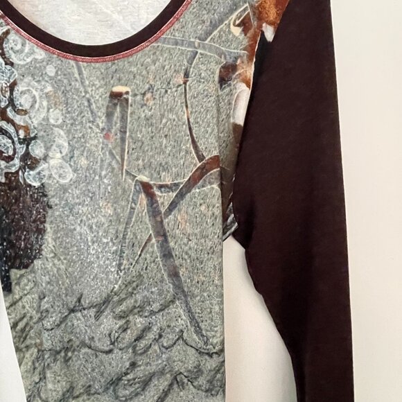 Long Sleeve Abstract Comfy Tunic Round Neck Brown Blue XXL - Picture 3 of 3